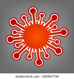 Virus sign illustration. Flat red icon with linear white icon with gray shadow at grayish background. Illustration.