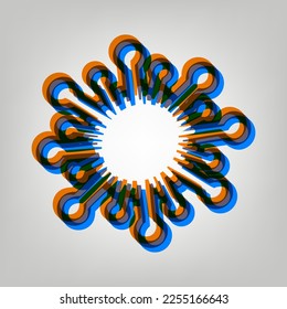 Virus sign illustration. Stroked Icon in orange, azure and old lavender Colors at gray Background. Illustration.