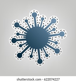 Virus sign illustration. Vector. Blue icon with outline for cutting out at gray background.