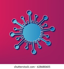 Virus sign illustration. Vector. Blue 3d printed icon on magenta background.