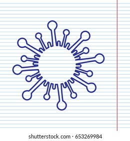 Virus sign illustration. Vector. Navy line icon on notebook paper as background with red line for field.