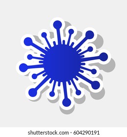 Virus sign illustration. Vector. New year bluish icon with outside stroke and gray shadow on light gray background.