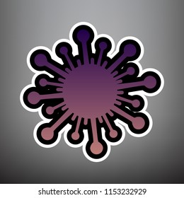 Virus sign illustration. Vector. Violet gradient icon with black and white linear edges at gray background.