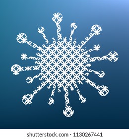 Virus sign illustration. Vector. White textured icon at lapis lazuli gradient background.