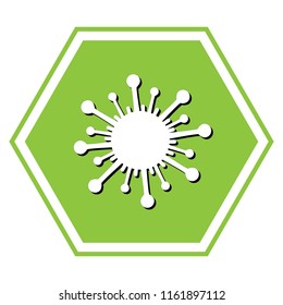 Virus sign illustration. Vector. White icon with black shadow at yellow green honeycomb on white background.