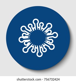 Virus sign illustration. Vector. White contour icon in dark cerulean circle at white background. Isolated.
