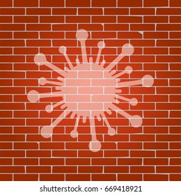 Virus sign illustration. Vector. Whitish icon on brick wall as background.