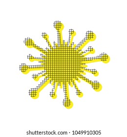Virus sign illustration. Vector. Yellow icon with square pattern duplicate at white background. Isolated.