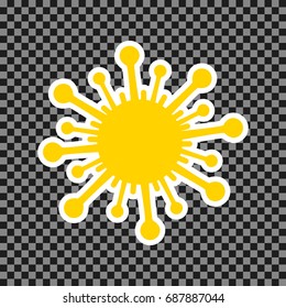 Virus sign illustration. Vector. Yellow icon with white contour on dark transparent background.