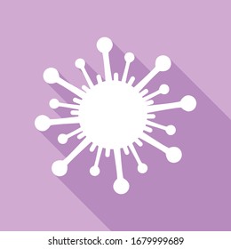 Virus sign illustration. White Icon with long shadow at purple background. Illustration.