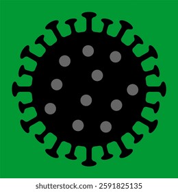 Virus Silhouette Icon, Black Vector Illustration, EPS File, Isolated on Green, Symbol for Medical, Health, Biology, Pandemic, Bacteria, Infection, Microorganism, Logo, Sticker, Background