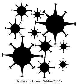 Icono de silueta de virus. Delgada línea delinea ilustración plana de siluetas de bacterias y virus. Fondo blanco aislado