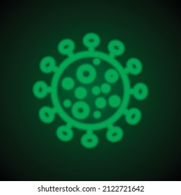 Virus simple icon. Flat desing. Green neon on black background with green light.ai