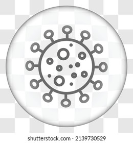 Icono de virus simple. Diseño plano. Botón de cristal en cuadrícula transparente.ai