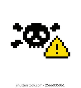 Virus skull icon. Vector pixel art Hacker cyber computer pc 8 bit pirate game logo