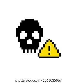 Virus skull icon. Vector pixel art Hacker cyber computer pc 8 bit pirate game logo