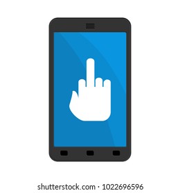 Virus in smartphone. Cyber attack for phone. Fuck on screen. Blocked Gadget does not work. Vector illustration