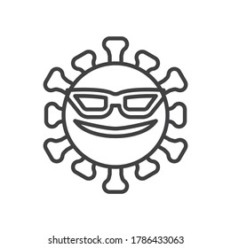 Virus Smiling Face with Sunglasses line icon. linear style sign for mobile concept and web design. Happy Coronavirus emoticon outline vector icon. Symbol, logo illustration. Vector graphics
