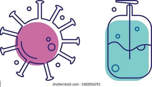 virus y los iconos del frasco de jabón