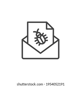 Virus spam message line icon. linear style sign for mobile concept and web design. Infected mail outline vector icon. Symbol, logo illustration. Vector graphics