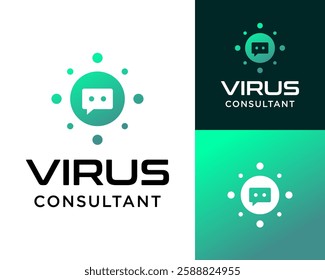 Virus and speech bubble communication logo design.