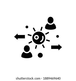 Virus spread glyph icon. New normal concept. Pandemic outbreak, global infection transfer. Social isolation. New life after covid19 outbreak. Pandemic time. Isolated silhouette vector illustration