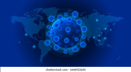 Virus spread on the world map.Virus 2019-nC0V. Coronovirus infection COVID-19. Outbreak of respiratory viral infection. Quarantine and pandemic fighting. Background concept.