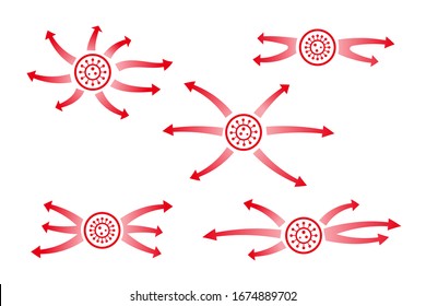 Virus spread as war attack or assault concept. Virus spread red arrows. Coronavirus, COVID-19 spreading infographics elements for map. Coronavirus, COVID 19 infection infographics. Vector illustration