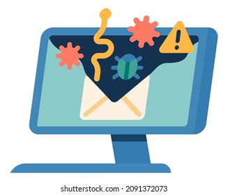 Virus spreading from open mail on computer screen