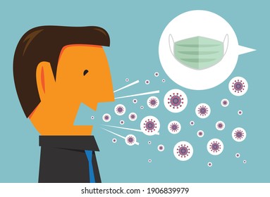 Virus spreads without wearing a mask, Vector illustration in flat style