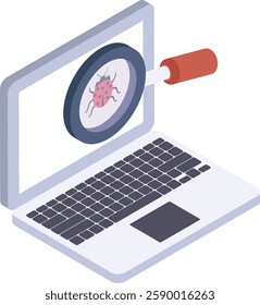 Virus and spyware Scan isometric Concept, Malware Scanning Vector Icon Design, Software and web development symbol, Computer Programming and Coding stock illustration