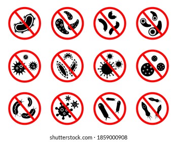 Juego de iconos de signo de parada de virus - ilustración vectorial.