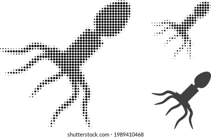 Icono de estructura de virus con punto medio. La matriz de semitono contiene elementos redondos. Ilustración vectorial del icono de estructura de virus en un fondo blanco.