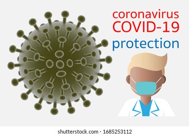 Estructura de virus - Expresiones moleculares Biología celular sobre fondo blanco, Doctor con máscara protectora, coronavirus de protección 2019-nCoV concepto COVID-19, Diseño de ilustración de vectores, EPS 10.