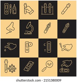 Virustestsymbole setzen. Vektor-Vektorelemente von Virustestpackungen für Infografik-Web