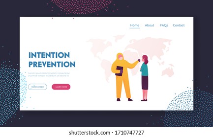 Virus Test Landing Page Template. Sampling from Larynx to Determine Presence of Coronavirus Infection. Character in Protective Suit Put Cotton Swab to Woman Mouth. Cartoon People Vector Illustration