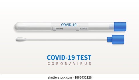 Virus test swab. 3d laboratory tests tube, medical blank plastic container, antibody analysis and virus diagnostic, realistic microbiological clinic sample. Covid-19 treatment vector isolated poster