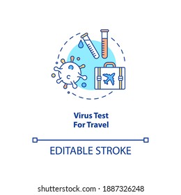 Virus test for travel concept icon. New public rule idea thin line illustration. Positive and negative test result. Quarantine. Vector isolated outline RGB color drawing. Editable stroke