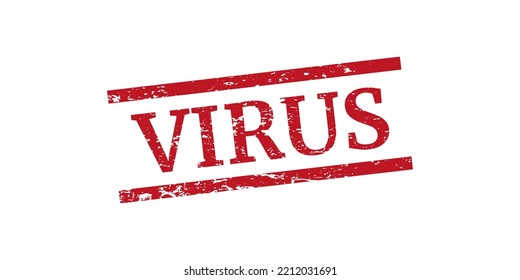 Texto de VIRUS escrito en el signo de sello de las líneas grises rojas.