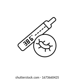 Virus, icono del termómetro. Línea simple, contorno de elementos vectoriales epidémicos para ui y ux, sitio web o aplicación móvil