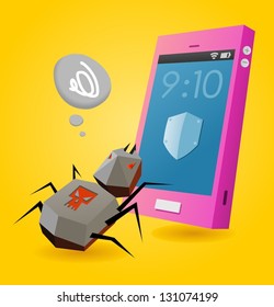 Virus threat on smartphone. Vector illustration
