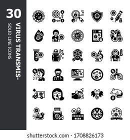 Virus Transmission 30 Solid Line icons set.Icon design for web design,mobile application,website and graphic design. 