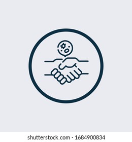 Virus transmission by handshake flat vector icon on transparent background. World coronavirus pandemic