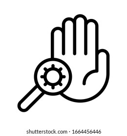 virus transmission or coronavirus related hand with magnifying glass vector in lineal style