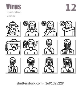 Virus Transmission icons set, outline symbol, Vector and illustration set 2
