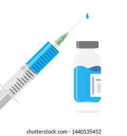 Virus Treatment syringe with vaccine, bottle and virus Illustration