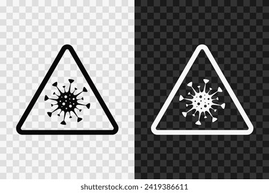 Virus triangular caution sign. Glyph vector illustration. Danger warning icon.