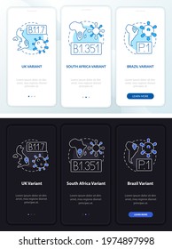 Virus types onboarding mobile app page screen with concepts. Africa variant of covid walkthrough 6 steps graphic instructions. UI, UX, GUI vector template with linear night and day mode illustrations