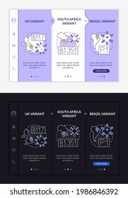Virus types onboarding vector template. Responsive mobile website with icons. Web page walkthrough 6 step screens. Brazil new corona virus variant color concept with linear illustrations