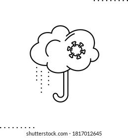 virus, nube de forma de paraguas e icono del vector de lluvia en contornos